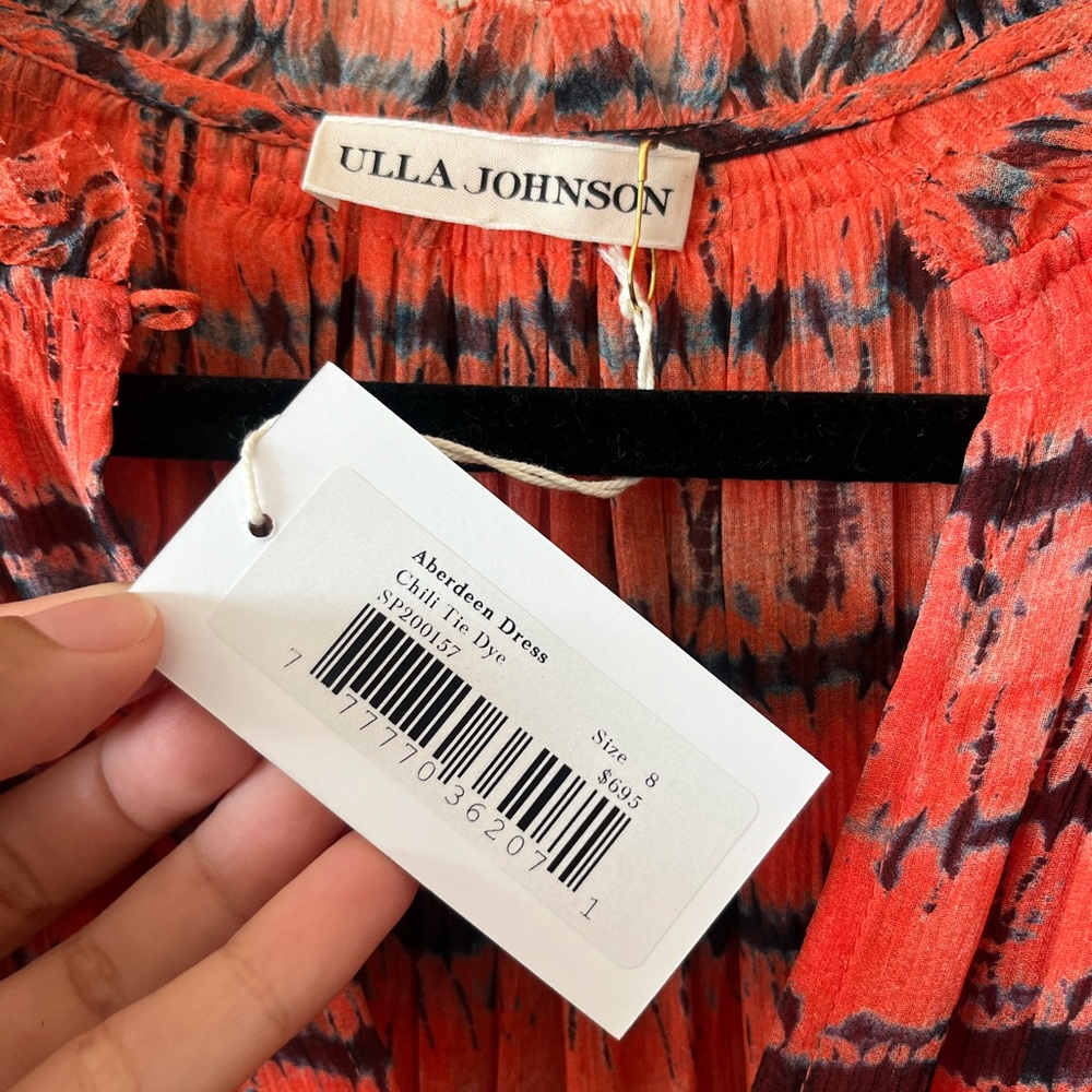 Ulla Johnson Vibrant Coral Long Sleeve Dress Silk New - Picture 8 of 9